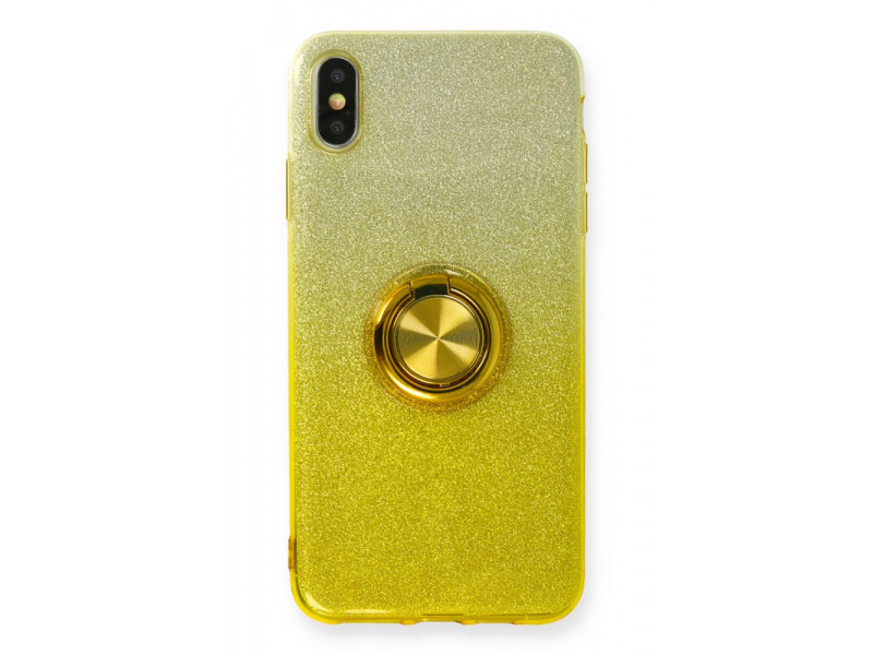 Newface iPhone X Kılıf Simli Yüzüklü Silikon - Sarı