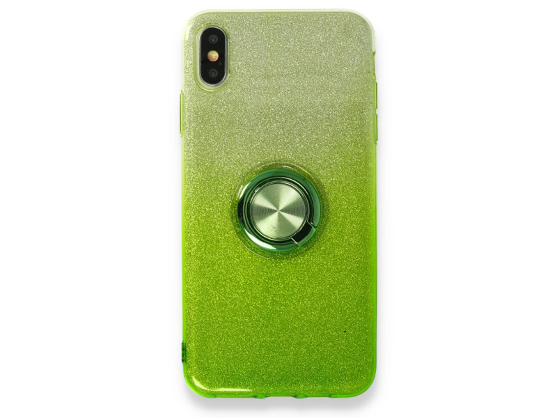 Newface iPhone X Kılıf Simli Yüzüklü Silikon - Yeşil