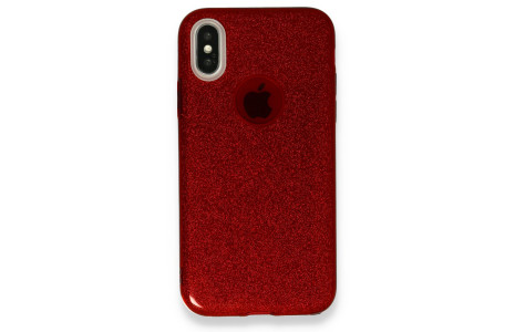 Newface iPhone X Kılıf Simli Katmanlı Silikon - Kırmızı
