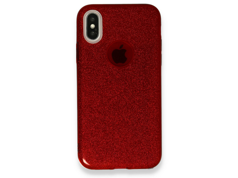 Newface iPhone X Kılıf Simli Katmanlı Silikon - Kırmızı