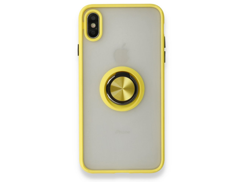 Newface iPhone XS Kılıf Montreal Yüzüklü Silikon Kapak - Sarı