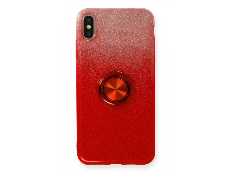 Newface iPhone XS Max Kılıf Simli Yüzüklü Silikon - Kırmızı