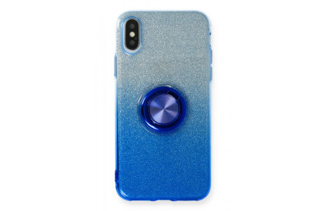 Newface iPhone XS Max Kılıf Simli Yüzüklü Silikon - Mavi