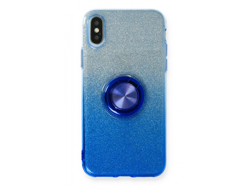 Newface iPhone XS Max Kılıf Simli Yüzüklü Silikon - Mavi
