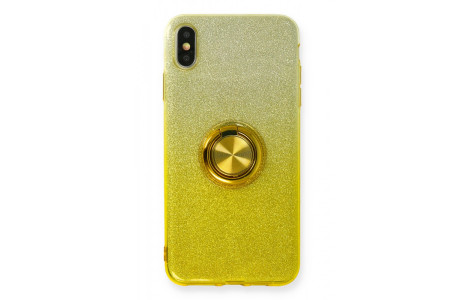 Newface iPhone XS Max Kılıf Simli Yüzüklü Silikon - Sarı
