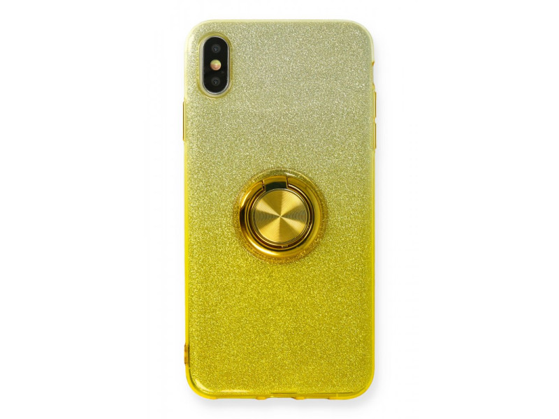 Newface iPhone XS Max Kılıf Simli Yüzüklü Silikon - Sarı