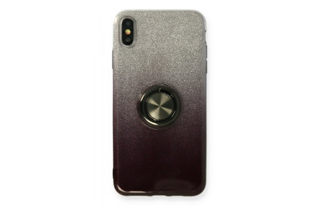 Newface iPhone XS Max Kılıf Simli Yüzüklü Silikon - Siyah
