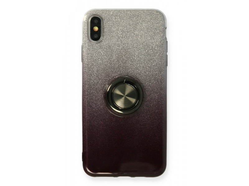Newface iPhone XS Max Kılıf Simli Yüzüklü Silikon - Siyah