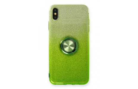 Newface iPhone XS Max Kılıf Simli Yüzüklü Silikon - Yeşil