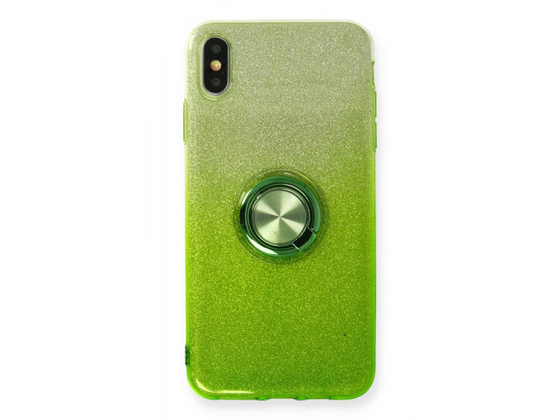 Newface iPhone XS Max Kılıf Simli Yüzüklü Silikon - Yeşil