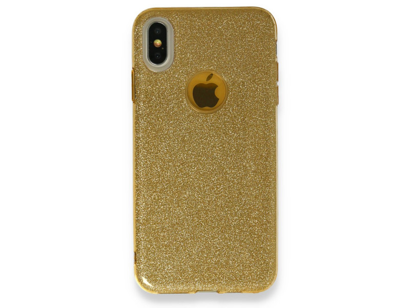 Newface iPhone XS Max Kılıf Simli Katmanlı Silikon - Gold