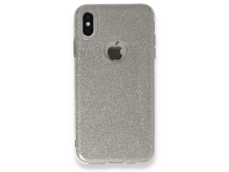 Newface iPhone XS Max Kılıf Simli Katmanlı Silikon - Gümüş