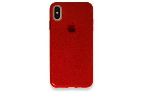 Newface iPhone XS Max Kılıf Simli Katmanlı Silikon - Kırmızı