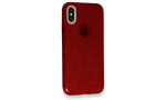 Newface iPhone XS Kılıf Simli Katmanlı Silikon - Kırmızı