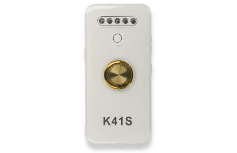 Newface LG K41S Kılıf Gros Yüzüklü Silikon - Gold
