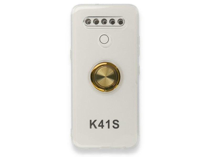 Newface LG K41S Kılıf Gros Yüzüklü Silikon - Gold