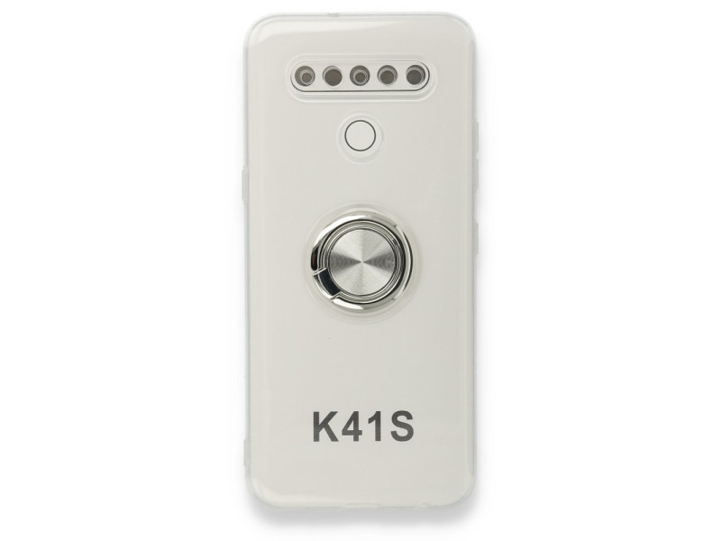 Newface LG K41S Kılıf Gros Yüzüklü Silikon - Gümüş