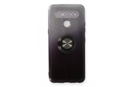 Newface LG K41S Kılıf Simli Yüzüklü Silikon - Siyah