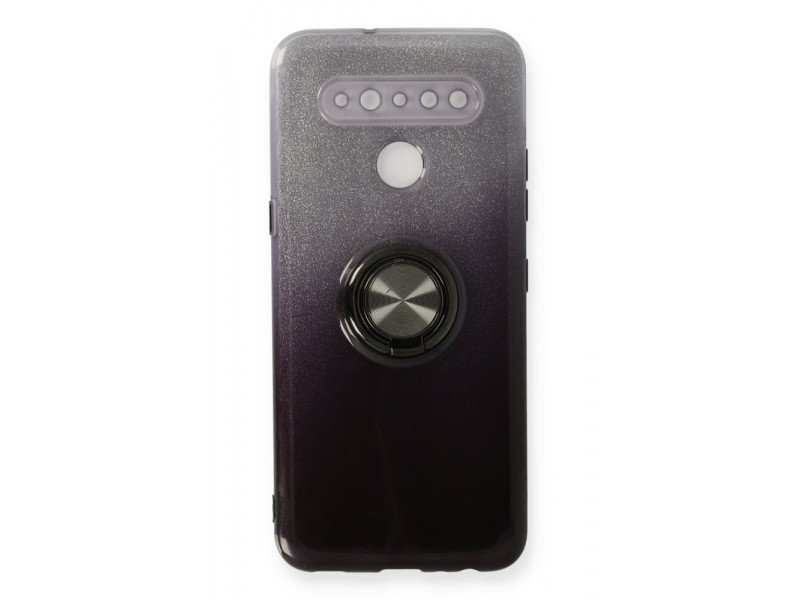 Newface LG K41S Kılıf Simli Yüzüklü Silikon - Siyah