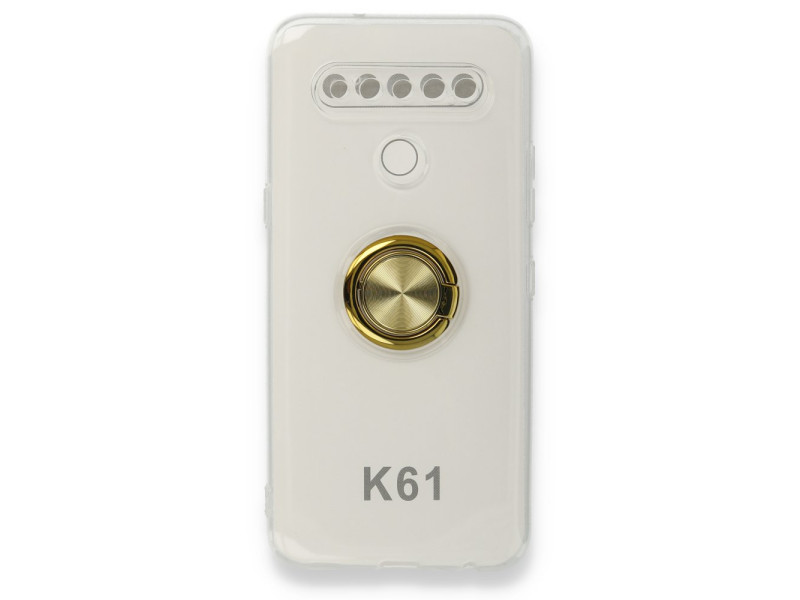 Newface LG K61 Kılıf Gros Yüzüklü Silikon - Gold