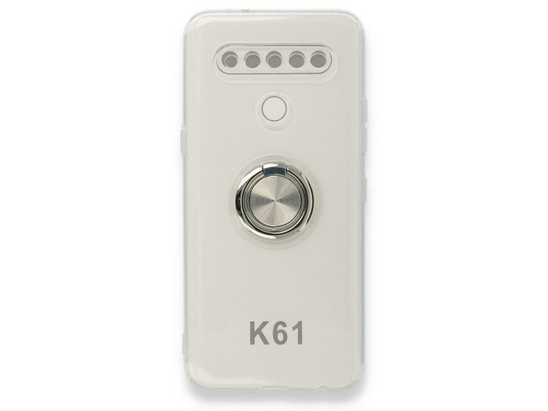 Newface LG K61 Kılıf Gros Yüzüklü Silikon - Gümüş