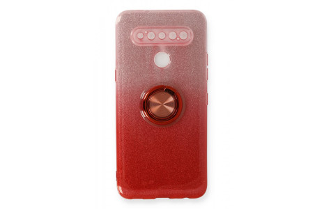 Newface LG K61 Kılıf Simli Yüzüklü Silikon - Kırmızı