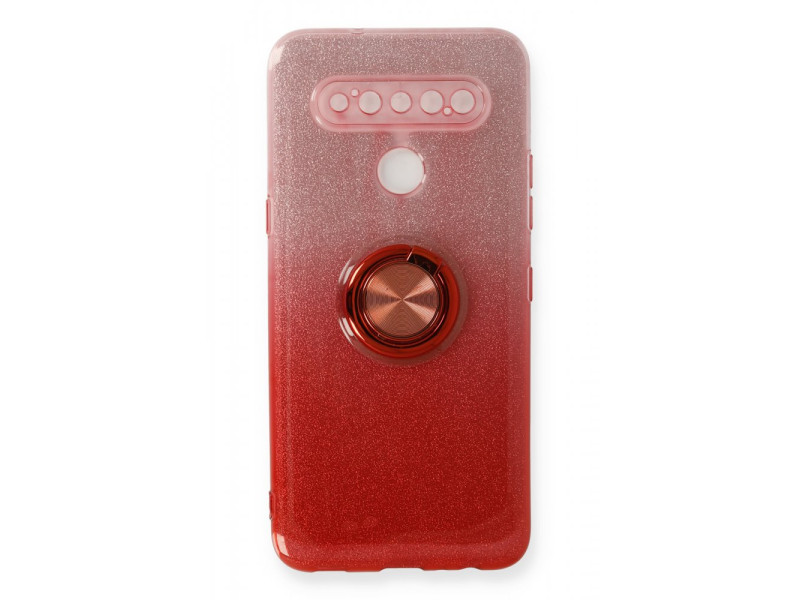 Newface LG K61 Kılıf Simli Yüzüklü Silikon - Kırmızı