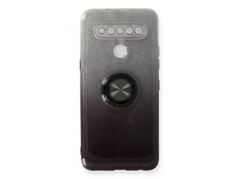 Newface LG K61 Kılıf Simli Yüzüklü Silikon - Siyah
