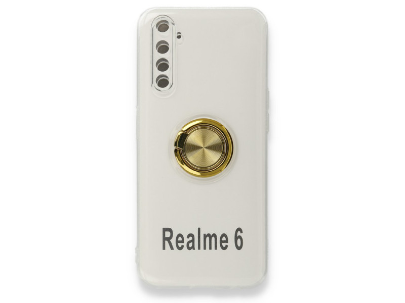 Newface Realme 6 Kılıf Gros Yüzüklü Silikon - Gold