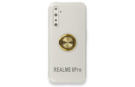Newface Realme 6 Pro Kılıf Gros Yüzüklü Silikon - Gold