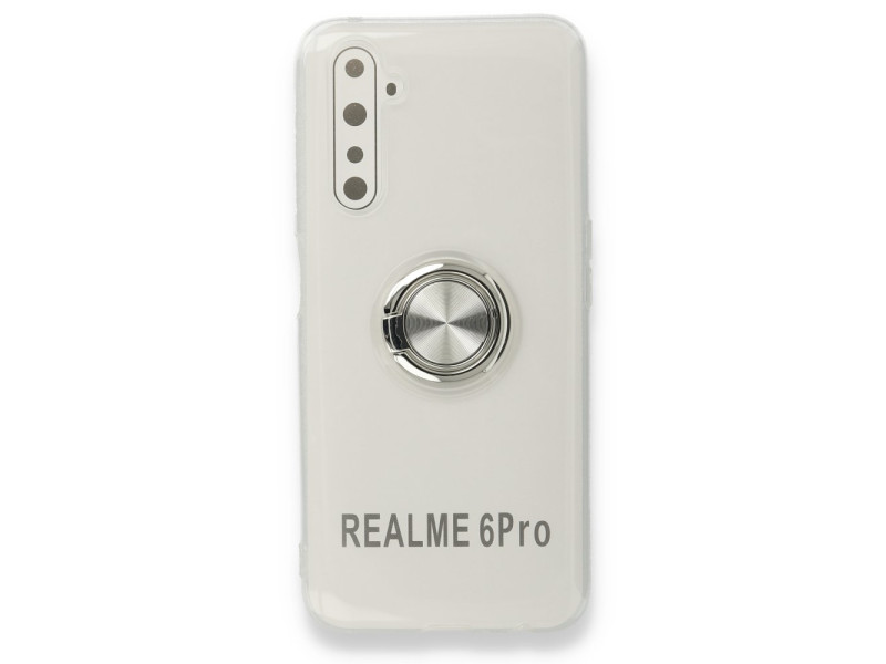 Newface Realme 6 Pro Kılıf Gros Yüzüklü Silikon - Gümüş