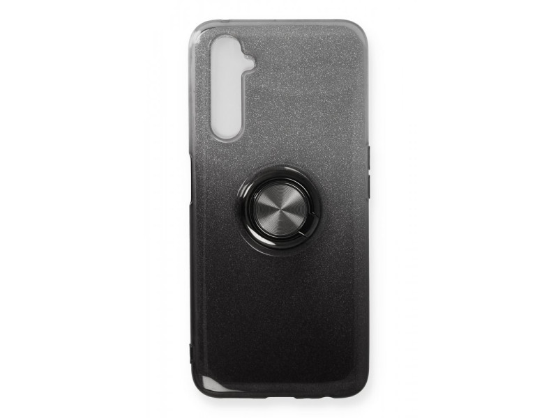 Newface Realme 6 Pro Kılıf Simli Yüzüklü Silikon - Siyah