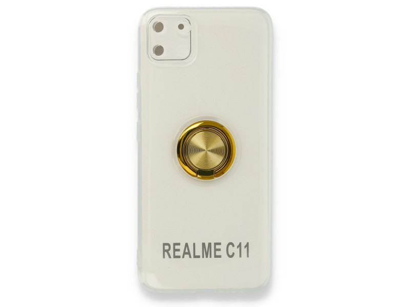 Newface Realme C11 Kılıf Gros Yüzüklü Silikon - Gold