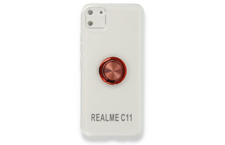 Newface Realme C11 Kılıf Gros Yüzüklü Silikon - Kırmızı