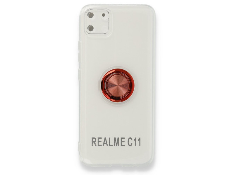 Newface Realme C11 Kılıf Gros Yüzüklü Silikon - Kırmızı