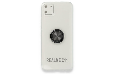 Newface Realme C11 Kılıf Gros Yüzüklü Silikon - Siyah