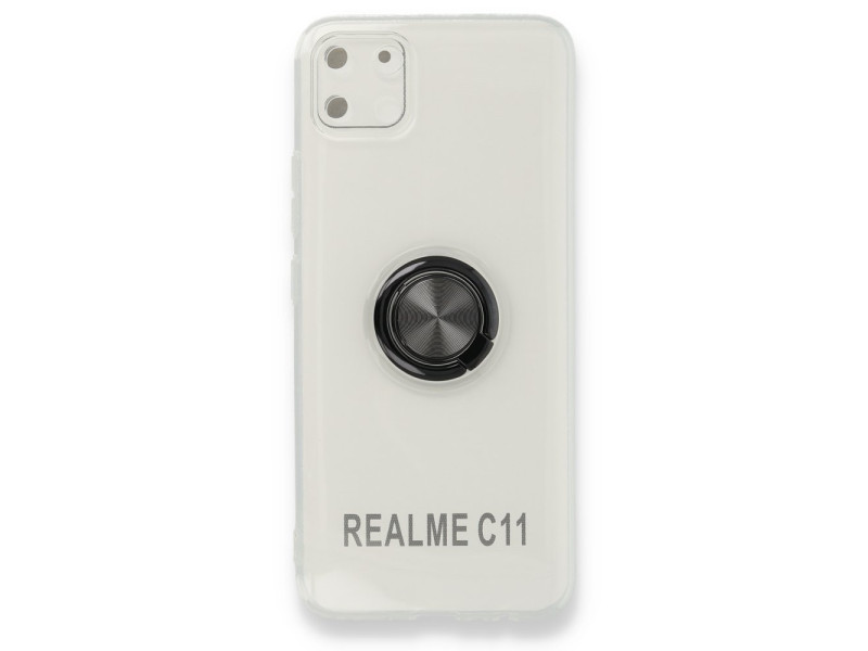 Newface Realme C11 Kılıf Gros Yüzüklü Silikon - Siyah