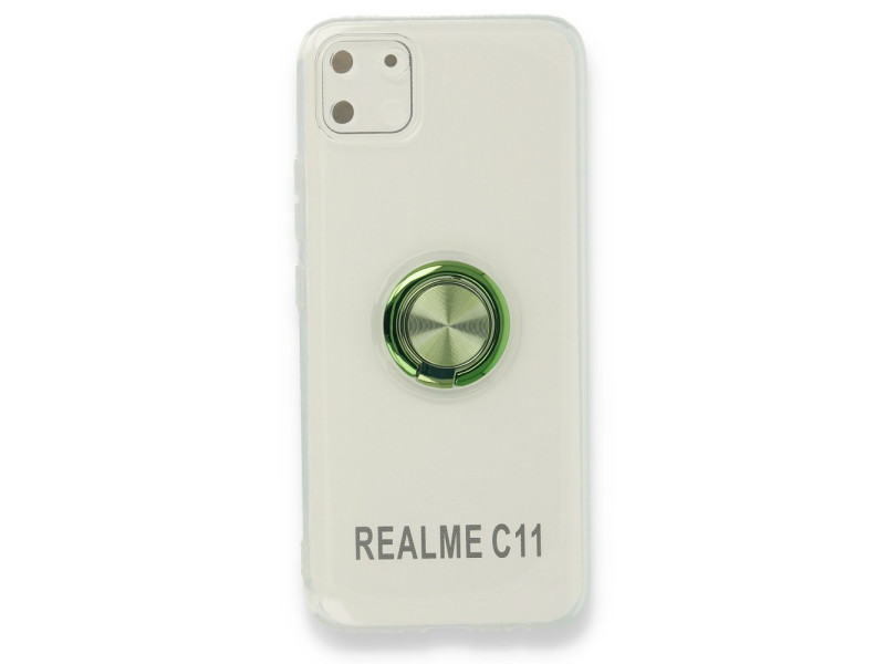 Newface Realme C11 Kılıf Gros Yüzüklü Silikon - Yeşil