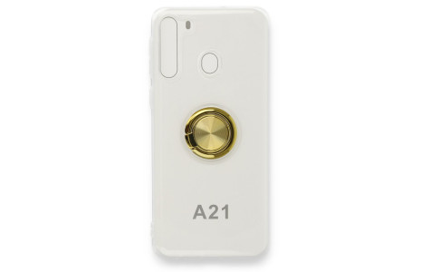 Newface Samsung Galaxy A21 Kılıf Gros Yüzüklü Silikon - Gold