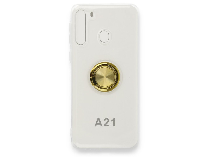Newface Samsung Galaxy A21 Kılıf Gros Yüzüklü Silikon - Gold