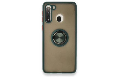 Newface Samsung Galaxy A21 Kılıf Montreal Yüzüklü Silikon Kapak - Yeşil
