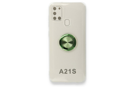 Newface Samsung Galaxy A21S Kılıf Gros Yüzüklü Silikon - Yeşil