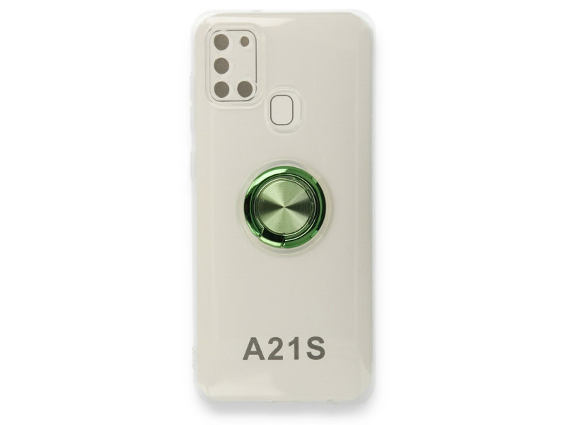 Newface Samsung Galaxy A21S Kılıf Gros Yüzüklü Silikon - Yeşil