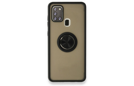 Newface Samsung Galaxy A21S Kılıf Montreal Yüzüklü Silikon Kapak - Siyah