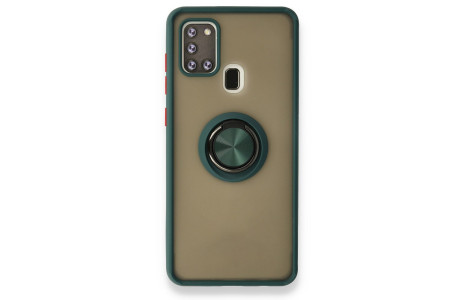 Newface Samsung Galaxy A21S Kılıf Montreal Yüzüklü Silikon Kapak - Yeşil