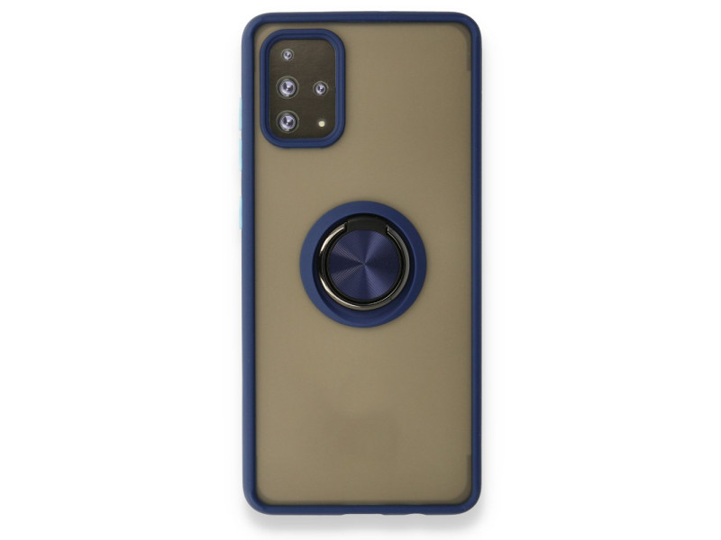 Newface Samsung Galaxy A71 Kılıf Montreal Yüzüklü Silikon Kapak - Lacivert