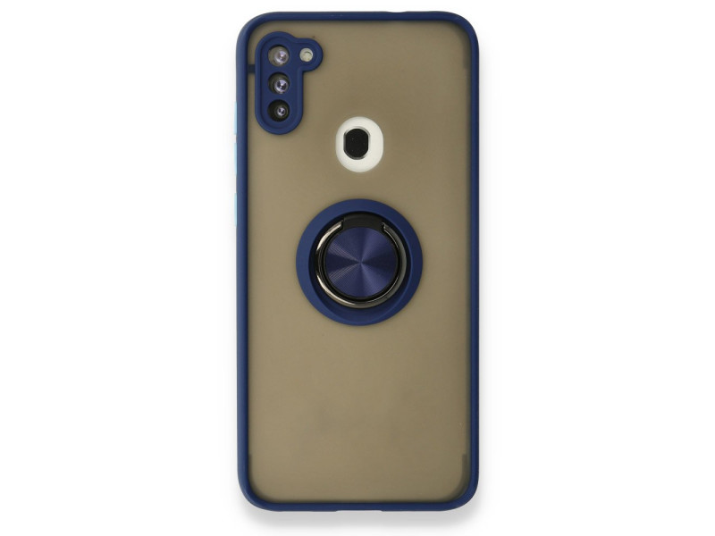 Newface Samsung Galaxy M11 Kılıf Montreal Yüzüklü Silikon Kapak - Lacivert