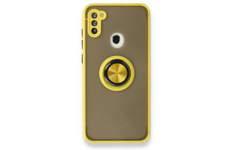 Newface Samsung Galaxy M11 Kılıf Montreal Yüzüklü Silikon Kapak - Sarı