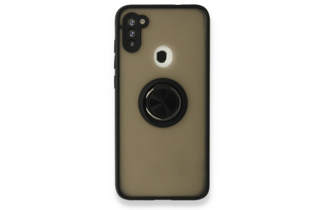 Newface Samsung Galaxy M11 Kılıf Montreal Yüzüklü Silikon Kapak - Siyah