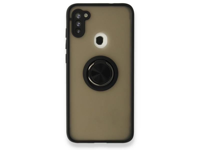 Newface Samsung Galaxy M11 Kılıf Montreal Yüzüklü Silikon Kapak - Siyah
